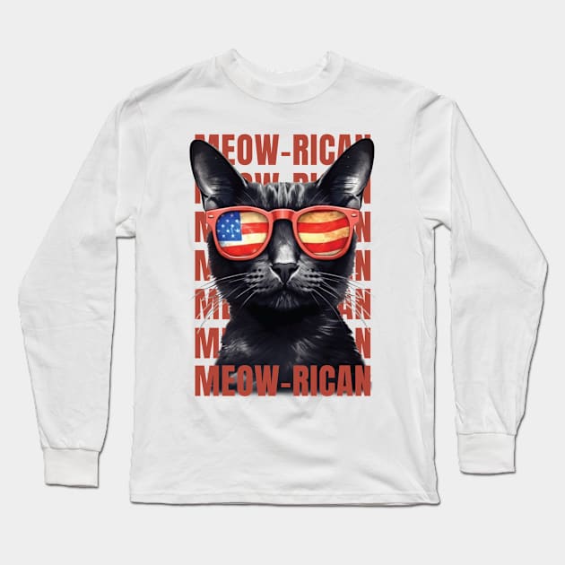 Meow-rican: Patriotic Cat Independence Day T-Shirt Long Sleeve T-Shirt by Mister Graffiti